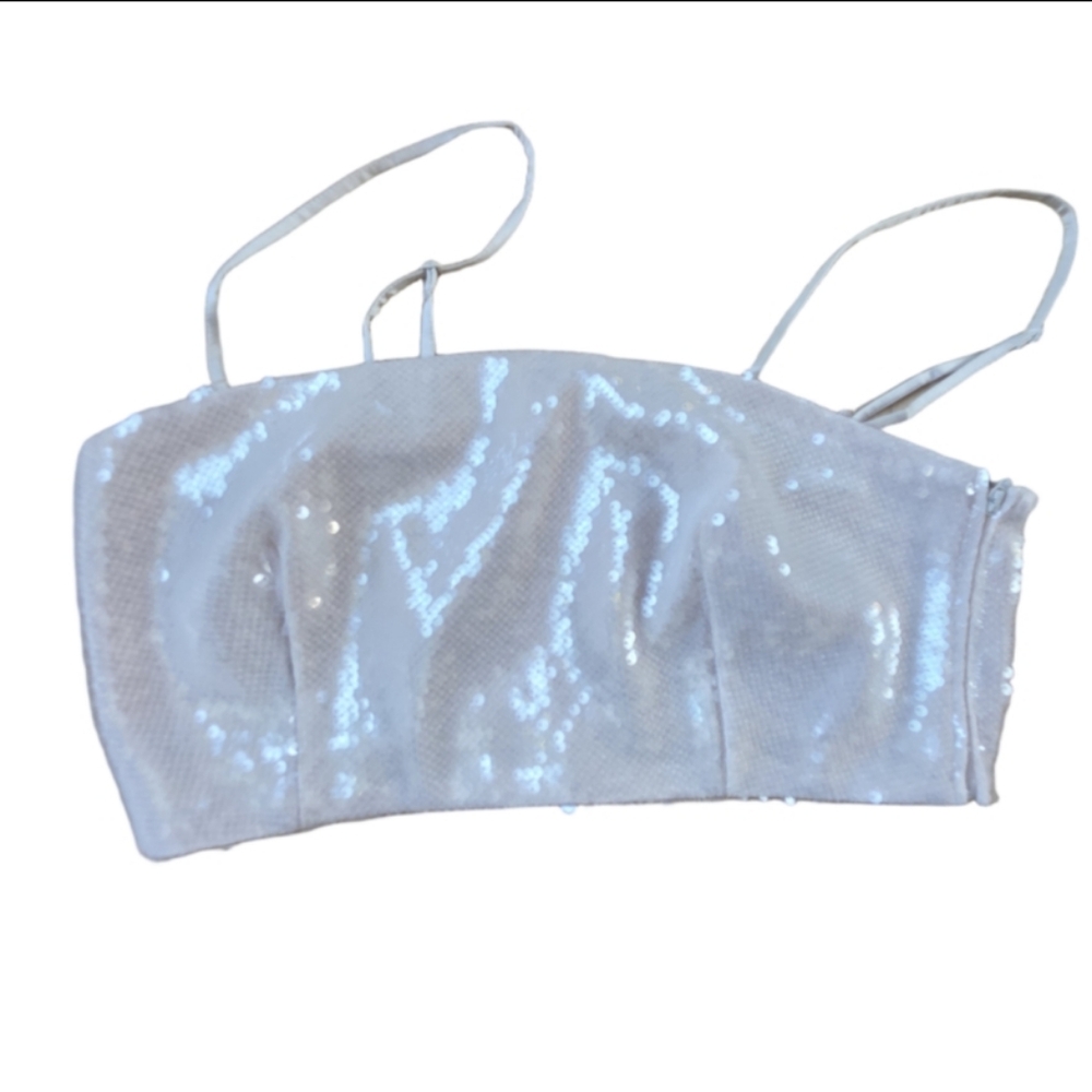 Cinq A Sept White Sequined Strappy Crop Top Size S